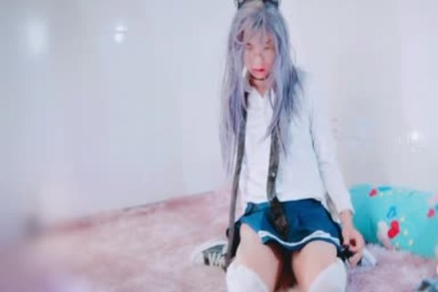 Hard nailining accompanied by young crossdresser