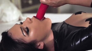 Trans Angels: Brunette Alisia Rae masturbating in the bed