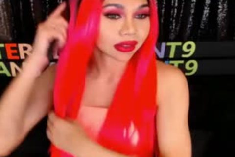 Monstercock Ladyboy In Pink underware Cumming And Self sucking On webcam