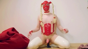 Sissy Latexdoll Training With Horse penis