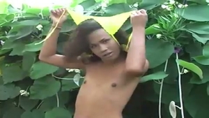 pretty Ladyboy Cumming outside