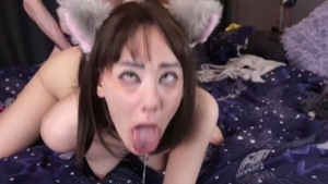 slutty Femboy engulfing Her Transfriend's cock On bed